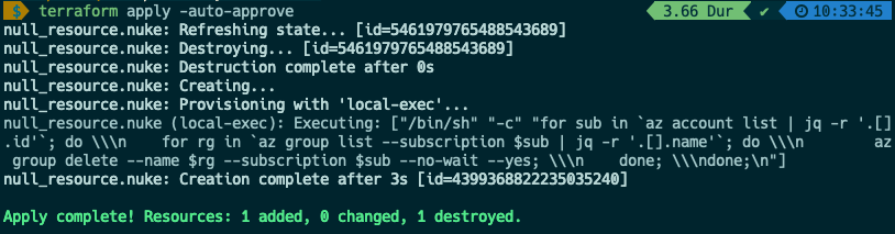 Example output of destroying infrastructure with Terraform